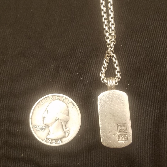 David Yurman vintage sterling silver chevron dog tag pendant box chain necklace - Picture 9 of 11